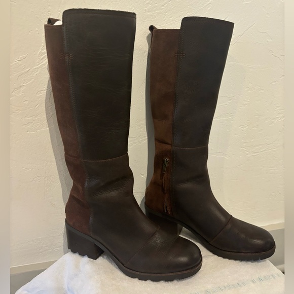 Sorel Cate leather knee-high boot. Block heel, brown, size 8 - Picture 5 of 13